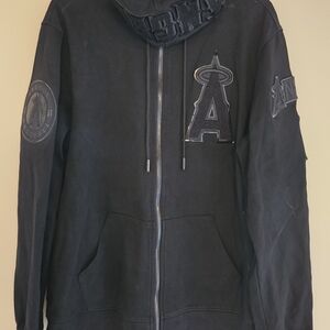 Pro Standard Anaheim LA Angels Luxury Hoodie Jacket Black Patch Letterman Zip